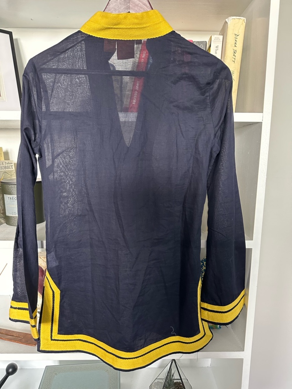 Tory Burch Navy Long-Sleeve Tunic with Yellow Trim - Picture 4 of 7